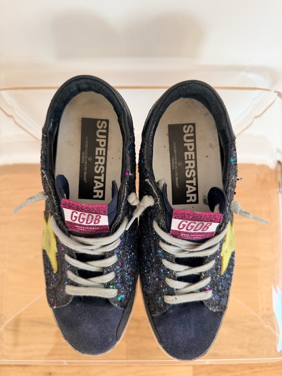 Golden Goose Navy Glitter Sneakers with Yellow Star and pink tag Superstar 38 - Picture 3 of 6